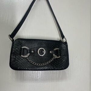 Guess Black Snake Print Clutch with Chain Accent